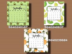 four calendars with different designs and numbers for each month, including the date on them