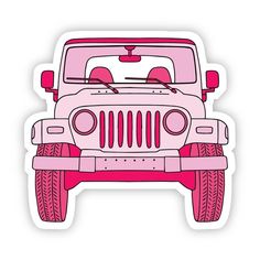 a pink jeep sticker with the hood up on it's headlight is shown