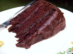 a slice of chocolate cake on a white plate