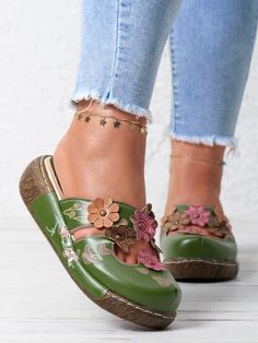 Vintage Floral Mules Clog Shoes | lilicloth Casual Outfits For Moms, Flats For Women, Boho Style Outfits, Floral Sandals, I'm Broke, Clog Shoes, Sandal Platform, Slip On Mules, Womens Wedges