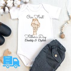 Personalized Onesie, Baby Boy Onesies, First Fathers Day, First Mothers Day, Adulting Shirts, Gift Cute, Consumer Products, Shirt Ideas, Baby Shower Gift