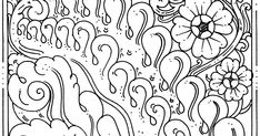 a coloring page with flowers and swirls