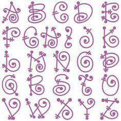 the letters and numbers are drawn in purple ink on white paper with swirly lines