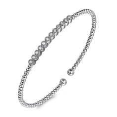 BG4118-62W45JJ14k white gold Bujukan bead diamond bangle bracelet - .15cttw Diamond White Stackable Diamond Bracelets, Diamond Beaded Bangle Bracelets, White Gold Cuff Bracelet With Single Cut Diamonds, Elegant Diamond White Stackable Bracelets, Silver Stackable Diamond Bracelet Fine Jewelry, Hand Set White Gold Round Cuff Bracelet, Stackable Cubic Zirconia Diamond Bracelet In White Gold, Stackable White Gold Cubic Zirconia Diamond Bracelet, Stackable Round Diamond Cuff Bracelet