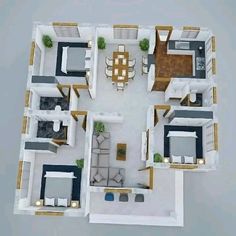 an overhead view of a two bedroom apartment with living room, dining area and kitchen