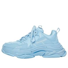 (WMNS) Balenciaga Triple S Sneaker 'Allover Logo - Light Blue' 524039W2FA14090 (SNKR/Women's/Dad Shoes) Designer Blue Sneakers For Spring, Logo Light, Lighting Logo, Dad Shoes, Balenciaga Triple S, Low Top Sneakers, Chunky Sneakers, Nike Huarache, Stylish Sneakers