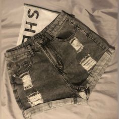 New In Package- Shein High Waist Distressed Black /Gray Jean Shorts Size 6/ Medium Offers Welcomed/ Will Discount Bundles Summer Distressed Gray Bottoms, Gray Distressed Bottoms For Summer, Distressed Gray Bottoms For Summer, Shein Shorts, Vintage Denim Shorts, Olive Green Shorts, Ripped Jean Shorts, Ripped Denim Shorts, Petite Shorts