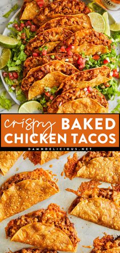 You're going to love these Crispy Baked Chicken Tacos! Served with all your favorite toppings, they're an easy chicken dinner you'll want to have again and again. Save this main course recipe and enjoy these oven baked tacos! Stuffed Brioche, Oven Baked Tacos, Chicken Dinner Recipe