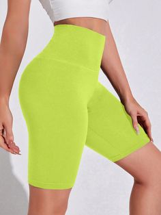 Green  Collar  Fabric Plain Biker Shorts Embellished Slight Stretch Summer Women Clothing Yellow Bra, Sporty Leggings, Yoga Wear Women, Stylish Crop Top, Purple Bras, Red Bra, High Waist Leggings, Stretchy Leggings, Purple Shorts