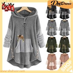 Women's Winter Jacket Sherpa Jacket Fall Fleece Long Coat Windproof Warm Daily Wear Vacation Going Out Embroidered Zipper Pocket Zipper Hoodie Casual Modern Plush Animal Regular Fit Outerwear Long Winter Outdoor Hoodie With Patchwork, Hooded Patchwork Outerwear For Fall, Fall Patchwork Hooded Outerwear, Patchwork Hooded Jacket For Cold Weather, Outdoor Patchwork Hoodie For Fall, Patchwork Fleece Outerwear For Fall, Winter Patchwork Hoodie, Fall Patchwork Fleece Outerwear, Hooded Fleece Outerwear With Patchwork