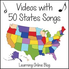 a map with the words 50 states songs on it