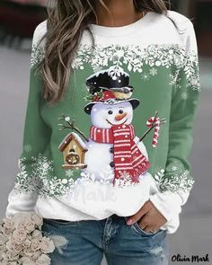 Color: green, Size: S Snowman Sweater, Spring Hoodie, Christmas Tops, Fall Hoodies, Top Plus Size, Persona 5, Loose Sweater, Lace Shirt, Christmas Women