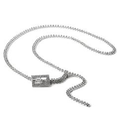 Silver Crystal Rhinestone Double Line Belt with Small Rectangle Buckle Elegant Silver Crystal Chain Belt, Elegant Adjustable Rectangular Belt, Elegant Adjustable Belt, Elegant Silver Chain Belt With Rhinestones, Silver Crystal, Crystal Rhinestone, Buckle, Crystals, Silver