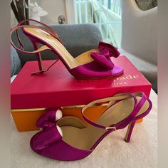 Nib Kate Spade Ilexa Fushia Satin Heels. Size 9.5 2016 Boutique Item. From My Closet To Yours Chic Silk Heels For Spring, Chic Silk Heels For Summer, Silk Heels For Spring Formal Occasions, Silk Heels For Spring Formal Events, Luxury Fitted Silk Heels, Silk Heels For Formal Spring Occasions, Chic Silk Heels, Silk High Heel Party Shoes, Silk Heels For Spring Evening