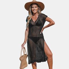 Chase the sun in our Short Sleeve Cut-Out Cover-Up Dress. This short-sleeve beauty features playful cut-outs, making it the perfect piece to throw on over your swimsuit. Embrace the summer vibes and make a fashion statement with this versatile and trendy piece, ensuring you stay cool and comfortable throughout your beach day. Product code: CAA07B3C041GG,CAA07B3C041AA,CAA07B3C041SS/CAA07B3C041DE/CAA07B3C041HH/CAA07B3C041TS Summer V-neck Hollow Out Cover-up, Fitted Short Sleeve Cover-up For Vacation, Summer V-neck Stretch Beach Dress, Stretch V-neck Beach Dress For Summer, Summer Swimwear With Short Sleeves And Stretch, Summer Beach Cover-up Swimwear With Short Sleeves, Beachy Short Sleeve Swimwear Cover-up, Beachy Short Sleeve Beach Cover-up Swimwear, Black Stretch Cover-up For Beach Season