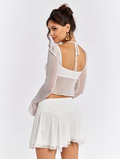 Shop Flounce Sleeve Halter Mesh Crop Top&Flared Hem Skirt now at Partheafashion. You can also choose more fashion style. Mesh Crop Top, Hem Skirt, Dresses Backless, Flounce Sleeve, Halterneck Dress, Festival Dress, Embellished Dress, Dress Cuts, Shop Maxi Dresses