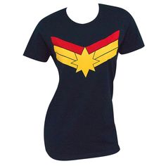 Captain Marvel Symbol Women's Standard T-shirt Cotton Fan Apparel T-shirt For Gatherings, Cotton Graphic T-shirt For Fan Gatherings, Pop Culture Cotton T-shirt For Fan Conventions, Cotton Graphic Tee For Fan Gatherings, Cotton Letter Print T-shirt For Fan Gatherings, Cotton Fandom T-shirt For Fan Conventions, Pre-shrunk Cotton Fandom T-shirt, Fandom T-shirt With Logo Print And Crew Neck, Fandom Crew Neck Top With Logo Print