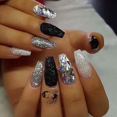 ♡♡ @PrincessNedji ♡♡ Nails Gorgeous, Pride Nails, Nail Design Glitter, Nails Bling, Black Nails With Glitter, Nails Elegant, Nails Classy, Nails Pretty, Nagellack Trends