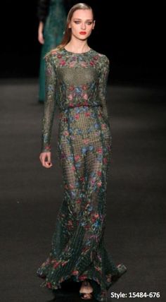 Monique Lhuillier Evening Fall Winter 2015-2016 Long Sleeve Gown, Floral Fashion, Couture Dresses