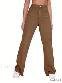 Lasaky - Chic High-Waisted Straight Jeans with Relaxed Fit, High Rise, and Classic Slash Pockets - Womens Denim Apparel Collection Womens Denim, Clean Style, Straight Jeans, Denim Women, Types Of Printing, Style Casual, Care Instructions, High Rise, Straight Leg