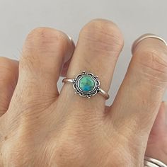 Sterling Silver Mandala Genuine Turquoise Ring, Silver Ring, Flower Ring, Boho Ring Mandala Ring, Western Fashion Jewelry, Rock Rings, Sunflower Ring, Ring Flower, Ring Turquoise, Turquoise Ring Silver, Ring Stone, Turquoise Rings