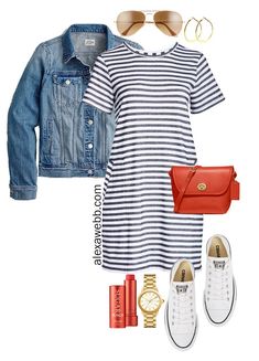 Navy Striped Dress Outfit, Striped Dress Outfit, Navy Striped Dress, Shirt Dress Outfit, Striped T Shirt Dress, Platform Converse, Stripe T Shirt