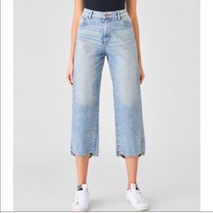 Cropped, High Rise, Wide Leg Pants. Ripped Cut Detail. Vintage Blue Wash Size 26, Brand New With Tag Waist 13.5, Length 31.5, Inseam 21 Pants Ripped, Black Velvet Pants, Fitting Jeans, Dl1961 Jeans, Kick Flare Jeans, Wide Leg Denim, Energy Saving, Cropped Jeans, Distressed Jeans