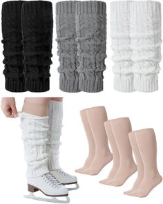 PRICES MAY VARY. Multiple Colors: you will receive 3 pairs of knit long leg warmers in 3 different colors and 3 pairs of skating socks calf socks; You can match these knit long leg warmers with different colors of clothes Fit for Skating Use: these ice skating socks are specially designed accessories for skaters to keep their legs warm and comfortable in cold weather or during skating; They fit snugly around the legs and ankles, providing insulation and protection from the cold while improving s Leg Warmers Skating, Ice Skating Socks, Figure Skating Socks, Figure Skating Leg Warmers, Ice Skating Fits, Ice Skating Clothes, Pairs Skating, Skating Clothes, Long Leg Warmers