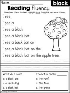 reading flueny worksheet with an apple tree