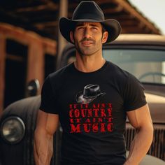 🤠If It Ain't Country Tee🤠 This tee is made from 100% cotton making it soft next to the skin and comfortable to wear. It has many uses and is perfect for warm and cold weather alike offering comfort, style and warmth. *DO NOT wash above 30 Degrees *DO NOT tumble Dry *DO NOT iron directly onto graphics For sizing guide please see the last image on the listing All items are made to order and can take 7-10 days to make, items are sent either Royal Mail Tracked 24 or Tracked 48. Fitted Black Music-themed Top, Black Graphic T-shirt For Country Concerts, Fitted Black Music-themed T-shirt, Black Fitted Music-themed T-shirt, Fitted Music-themed Top With Crew Neck, Black Short Sleeve Tops For Country Concerts, Black T-shirt With Letter Print For Country Concerts, Pre-shrunk Crew Neck Music-themed Tops, Black Letter Print Tops For Country Concerts