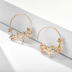 Flower, Leaf, And Bird Hoop Earrings Bride Hair Pins, Beaded Hair Pins, Minnie Mouse Earrings, Stud Fashion, Open Hoop Earrings, Crystal Hoop Earrings, Gold Statement Earrings, Flower Leaf, Sparkle Earrings