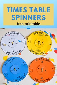 three times table spinners with text overlay that reads, free printable time tables