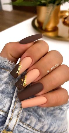 Brown Acrylic Nails, Grey Nails, Acrylic Nail Polish, Fall Acrylic Nails, Nails 2021, Beautiful Nail Designs, Coffin Nails Designs, Pretty Acrylic Nails