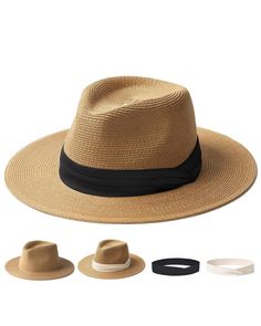 PRICES MAY VARY. Material: The Wide Brim Panama Hat Fedora Straw sun hat is made of breathable Paper Straw which makes it lightweight and flexible;Tight braiding ensures durability and shape UPF 50+ Sun Protection:This fedora straw sun hat offers UPF 50+ sun protection with full brim 2.75- 3.15 inch (7-8cm),sun blocker function make the hat perfect to use as a beach hat for outdoor activities such as golf play or any casual occasion;And this hat is very wearable with anything like shorts,jeans o Lightweight Fedora Sun Hat For Vacation, Lightweight Wide Brim Sun Hat For Beach Season, Lightweight Adjustable Solid Panama Hat, Lightweight Beige Panama Hat For Outdoor, Brown Packable Sun Hat For Summer, Packable Brown Sun Hat For Summer, Lightweight Wide Brim Sun Hat For Vacation, Lightweight Wide Brim Sun Hat For Beach, Lightweight Flat Brim Fedora For Outdoor