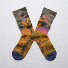 Herbier Paysage in Absinthe Socks Socks Bonne Maison Knitted Socks, Summer Clearance, Bandana Hairstyles, Absinthe, French Brands, Short Leggings, Egyptian Cotton, Fabric Shop, Lily Pads