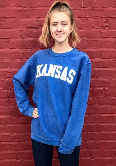 Kansas Jayhawks Womens Blue Comfy Cord Crew Sweatshirt - 22641420 Long Sleeve Tops With Ribbed Cuffs For Campus, Collegiate Spring Tops With Ribbed Cuffs, Collegiate Style Top With Ribbed Cuffs For Spring, Spring Collegiate Tops With Ribbed Cuffs, Casual Blue Tops For Winter, Blue Tops For Campus In Fall, Blue School Spirit Tops For Fall, Blue Tops With Ribbed Cuffs For Game Day, Blue Tops For Fall School Spirit