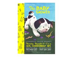 a baby shower book with a dog on it's cover and the title, the baby shower