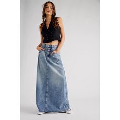 New Free People We The Free Come As You Are Denim Maxi Skirt Heavyweight, Non-Stretch Denim Frayed Hem Button Closure And Zip Fly Slant Hip Pockets And Patch Back Pockets 100% Cotton Unlined Wash Cold Imported, Turkey Length: 39.5 In Approx. Fitted Denim Skirt, Bracelets Leather, Vintage Denim Skirt, Womens Denim Skirts, High Waist Long Skirt, Blue Jean Skirt, Denim Maxi Dress, Long Denim Skirt, Trendy Skirts