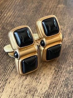 Don Caster Black Cabochon Clip on Earrings Don Caster - Etsy Moldova Gold Clips, Jewelry Black, Sustainable Jewelry, Caster, May 22, Black And Gold, Clip On, Clip On Earrings, Gold