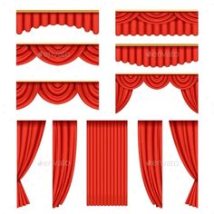 a set of red curtains and drapes on a white background - miscellaneous objects illustrations