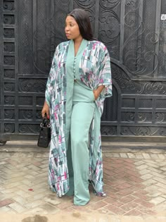 Material Gown Styles For Ladies, Flower Material Gown Styles, Material Gown, Chiffon Two Piece, Gown Styles For Ladies, Materials Gown Style, Kaftan Styles, Stylish Naija, Kimono Kaftan