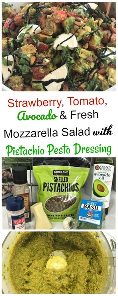 the ingredients to make pesto pasta are shown