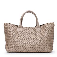 Nizza Faux Leather Woven Bags - 24 Colors. Lovely Luxe leather woven bags comes in hard to choose beautiful candy colors. Elegant, versatile everyday wardrobe basic tote. Goes with every styles you like. Bring to office, around cities or vacation and more. It can be easily one of your favorite bags. We've gotta have one or two. Gender: Women Shape: Doctor, Shopper Main Material: PU, Faux Leather Decoration: Criss-Cross Pattern Type: Solid Closure Type: Open Hardness: Soft Interior: No Pocket Leather Shopper Bag, Woven Bags, Vegan Leather Tote Bag, Vegan Leather Tote, Woven Handbags, Travel Outfits, Woven Tote Bag, Leather Slippers, Leather Weaving