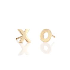 XO Stud Earrings 18K Gold Vermeil Gold Ear Crawlers, Gold Ear Climbers, Miss Match, Shiny Objects, Ear Pins, Tiny Studs, Enamel Necklaces, Meaningful Jewelry, Hugs And Kisses