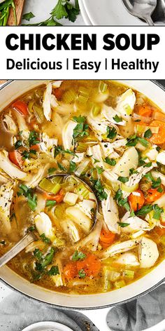 Easy and healthy chicken soup recipe. Roast Chicken Soup Recipes, Soups For After Surgery, Soup After Surgery, Heathly Soup, Easy Chicken Veggie Soup, Get Better Chicken Soup, Easy Chicken Soup For Colds, Whole 30 Chicken Soup, Chicken Soup Recipes Homemade Healthy