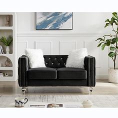 a black and white couch in a living room