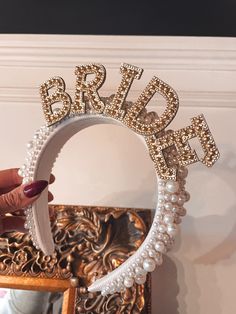 Bridal pearl bride to be hen party bachelorette headband / crown  Complete with Gold bride letters and Pearl encrusted headband  You can buy the headband on its own or with the veil attached or the headband and the veil separately on a comb  Designed to last if looked after Bachelorette Headband, Hen Do Party, Christmas Bride, Bridal Wardrobe, Embellished Headband, Pearl Bride, Bride Crown, Jeweled Christmas, Bride Tiara