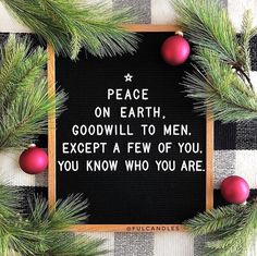 a sign that says peace on earth, good will to men except a few of you you know who you are