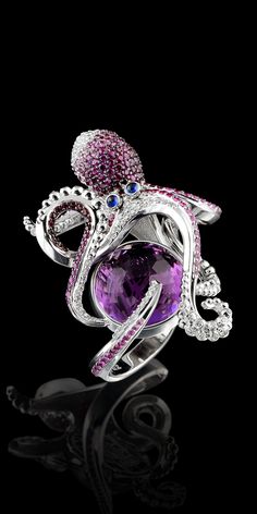 #purple octopus ring--clever design Bijoux Art Deco, No Rain, Gems Jewelry