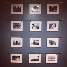 several polaroid photographs hanging on a wall